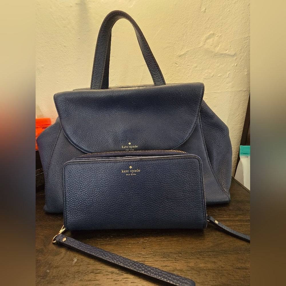 KATE SPADE BLUE PEBBLED LEATHER 'JASPER CLARKE STREET' PURSE &Wallet